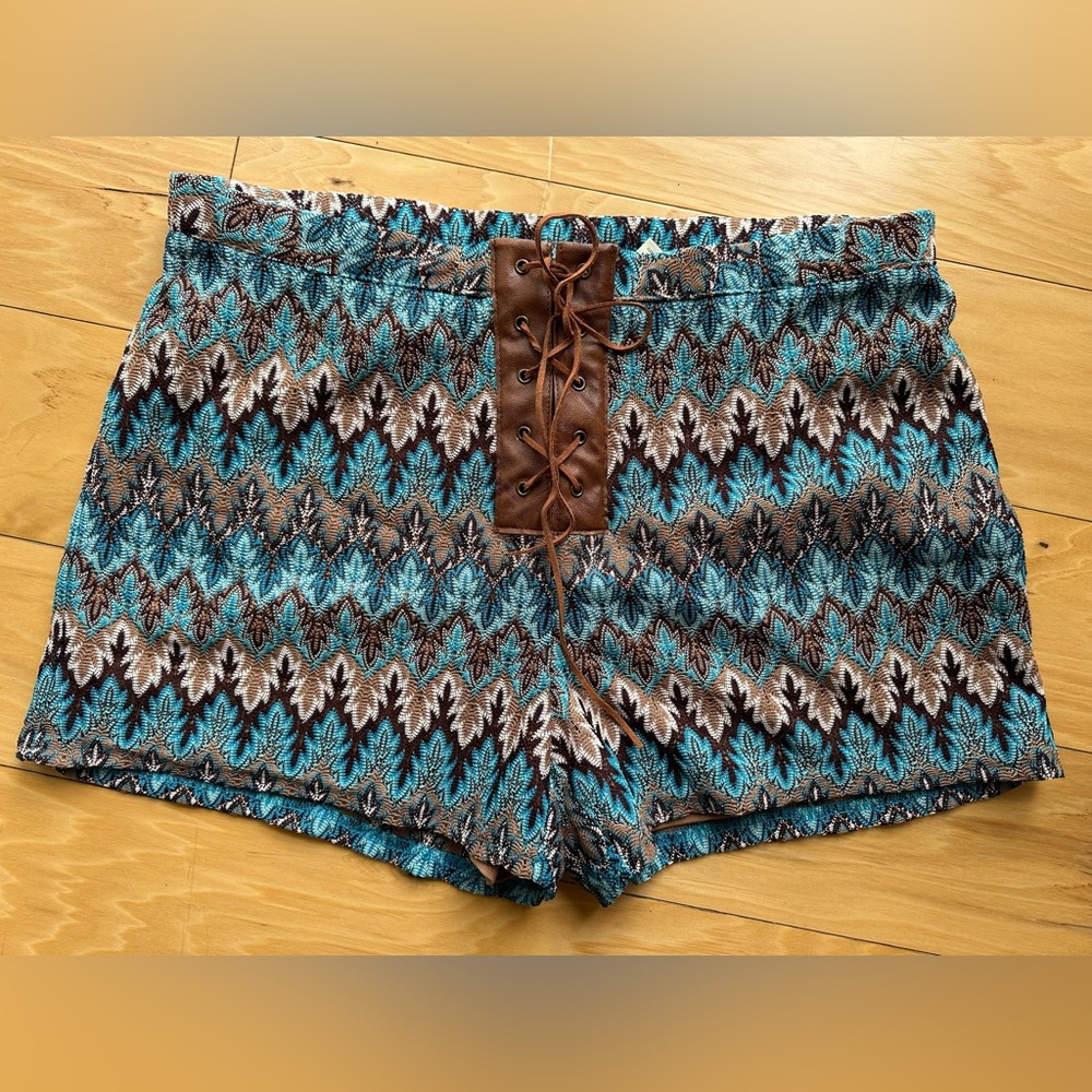 Vintage Lace Lined Shorts with Faux Leather tie up, size 8